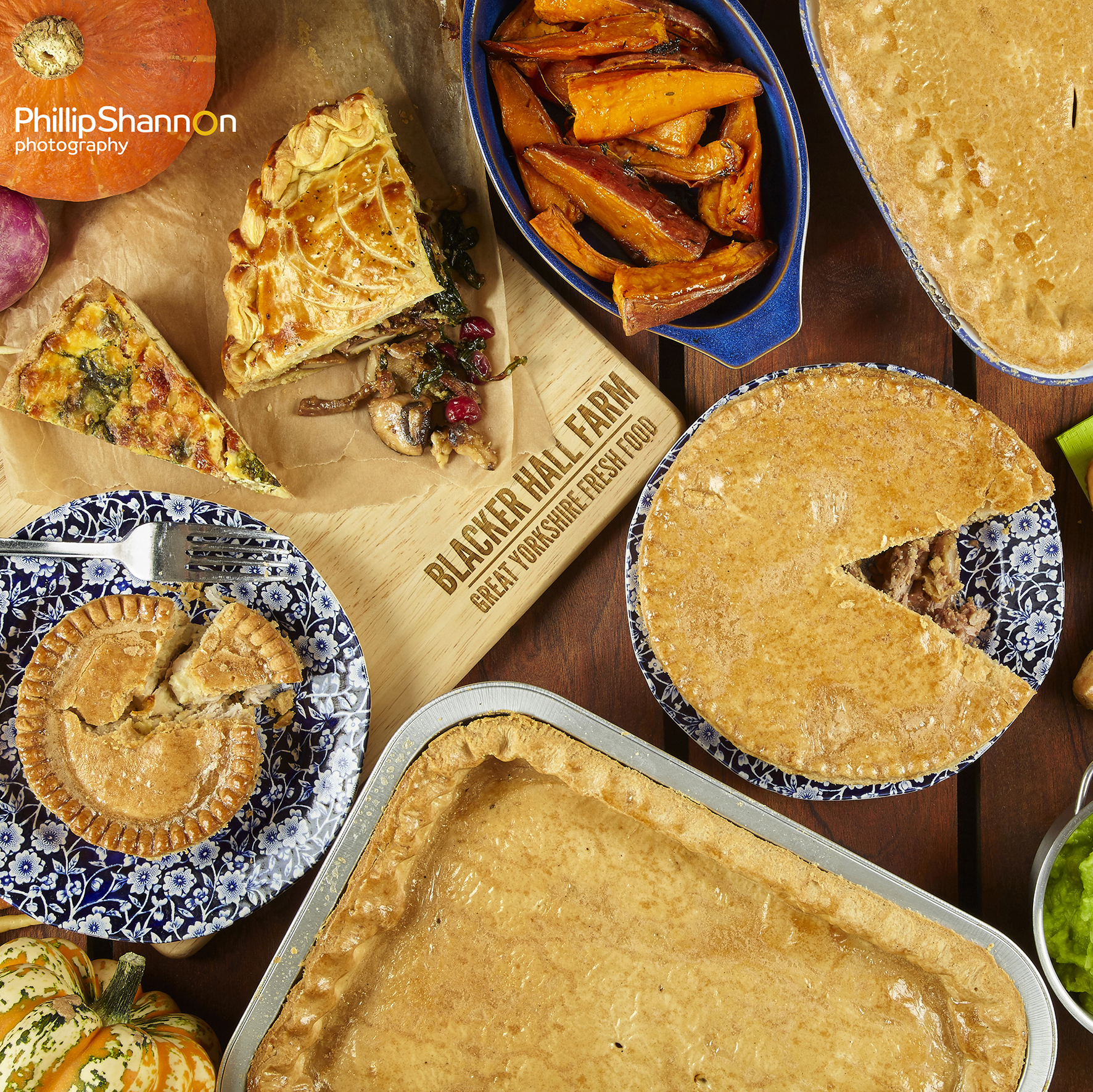 A selection of pies shot from above